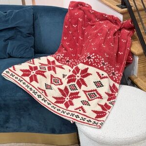Discontinued y2k Ralph Lauren Blanket Southwestern Throw Fleece Aztec Burnt Red